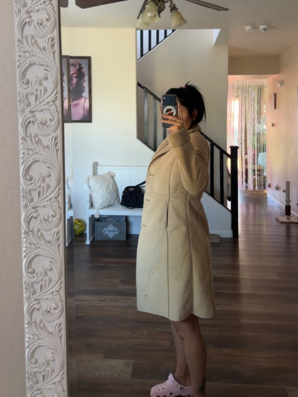 Old Navy Beige Trench Coat with Sherpa Trim - Picture 2 of 5